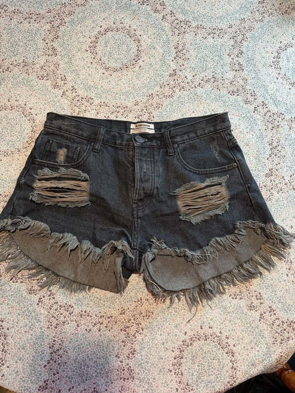 One Teaspoon Bandits Distressed Denim Shorts in Fox Black